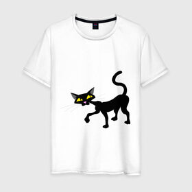 Мужская футболка хлопок с принтом Кошка (2) в Белгороде, 100% хлопок | прямой крой, круглый вырез горловины, длина до линии бедер, слегка спущенное плечо. | киса | коты | кошка | кошки | черная кошка