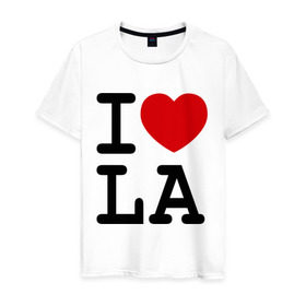 Мужская футболка хлопок с принтом I love LA в Белгороде, 100% хлопок | прямой крой, круглый вырез горловины, длина до линии бедер, слегка спущенное плечо. | i love | i love la | i love los angiles | los angiles | лос анджелес | я люблю лос анджелес