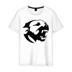 Мужская футболка хлопок с принтом Питбуль в Белгороде, 100% хлопок | прямой крой, круглый вырез горловины, длина до линии бедер, слегка спущенное плечо. | злая собака | питбуль
