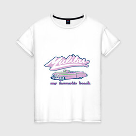 Женская футболка хлопок с принтом Malibu в Белгороде, 100% хлопок | прямой крой, круглый вырез горловины, длина до линии бедер, слегка спущенное плечо | malibu | кадиллак | малибу | мой любимый пляж