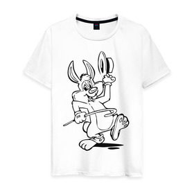 Мужская футболка хлопок с принтом Зайчик (6) в Белгороде, 100% хлопок | прямой крой, круглый вырез горловины, длина до линии бедер, слегка спущенное плечо. | Тематика изображения на принте: зайченок | зайчик | зайчонок | заяц | кролик