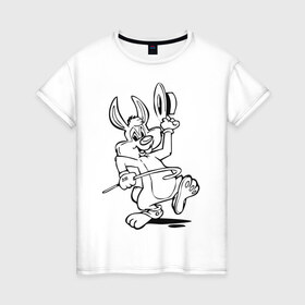 Женская футболка хлопок с принтом Зайчик (6) в Белгороде, 100% хлопок | прямой крой, круглый вырез горловины, длина до линии бедер, слегка спущенное плечо | зайченок | зайчик | зайчонок | заяц | кролик