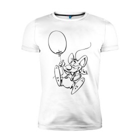Мужская футболка премиум с принтом Мышка с шариком в Белгороде, 92% хлопок, 8% лайкра | приталенный силуэт, круглый вырез ворота, длина до линии бедра, короткий рукав | воздушный | мышенок | мышка | мышонок | мышь | шар | шарик