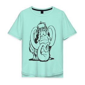Мужская футболка хлопок Oversize с принтом Мамонтенок в Белгороде, 100% хлопок | свободный крой, круглый ворот, “спинка” длиннее передней части | Тематика изображения на принте: слон