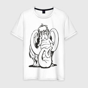 Мужская футболка хлопок с принтом Мамонтенок в Белгороде, 100% хлопок | прямой крой, круглый вырез горловины, длина до линии бедер, слегка спущенное плечо. | слон