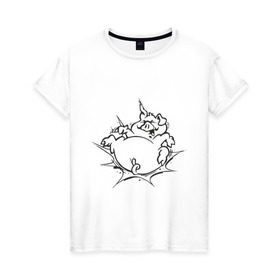 Женская футболка хлопок с принтом Поросенок в Белгороде, 100% хлопок | прямой крой, круглый вырез горловины, длина до линии бедер, слегка спущенное плечо | поросенок | свинка | свинья | хрюн | хрюшка