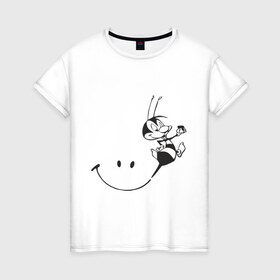Женская футболка хлопок с принтом Пчелка в Белгороде, 100% хлопок | прямой крой, круглый вырез горловины, длина до линии бедер, слегка спущенное плечо | пчела | пчелка | улыбка