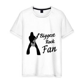 Мужская футболка хлопок с принтом Rock Fan в Белгороде, 100% хлопок | прямой крой, круглый вырез горловины, длина до линии бедер, слегка спущенное плечо. | rock | крупнейший рок поклонник | музыка | рок | рок музыка | фанат | фанат рока
