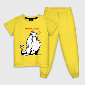 Детская пижама хлопок с принтом Самый сильный в Белгороде, 100% хлопок |  брюки и футболка прямого кроя, без карманов, на брюках мягкая резинка на поясе и по низу штанин
 | Тематика изображения на принте: ferocious | дикий | жестокий | животные | морж | самый сильный | свирепый