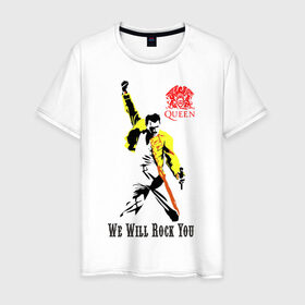 Мужская футболка хлопок с принтом Queen. We will rock you! в Белгороде, 100% хлопок | прямой крой, круглый вырез горловины, длина до линии бедер, слегка спущенное плечо. | freddie | mercury | queen | меркури | меркьюри | фредди