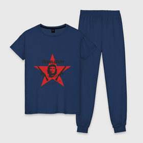 Женская пижама хлопок с принтом Che Guevara - revolution в Белгороде, 100% хлопок | брюки и футболка прямого кроя, без карманов, на брюках мягкая резинка на поясе и по низу штанин | че гевара