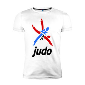 Мужская футболка премиум с принтом Дзюдо - Judo эмблема в Белгороде, 92% хлопок, 8% лайкра | приталенный силуэт, круглый вырез ворота, длина до линии бедра, короткий рукав | дзюдо