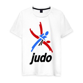 Мужская футболка хлопок с принтом Дзюдо - Judo эмблема в Белгороде, 100% хлопок | прямой крой, круглый вырез горловины, длина до линии бедер, слегка спущенное плечо. | дзюдо