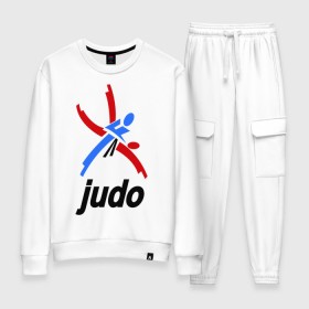 Женский костюм хлопок с принтом Дзюдо - Judo эмблема в Белгороде, 100% хлопок | на свитшоте круглая горловина, мягкая резинка по низу. Брюки заужены к низу, на них два вида карманов: два 