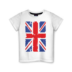 Детская футболка хлопок с принтом Британский флаг в Белгороде, 100% хлопок | круглый вырез горловины, полуприлегающий силуэт, длина до линии бедер | great britain | uk | united kingdom | английский флаг | британский флаг | флаг uk | флаг англии | флаг британии | флаг великобритании