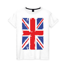 Женская футболка хлопок с принтом Британский флаг в Белгороде, 100% хлопок | прямой крой, круглый вырез горловины, длина до линии бедер, слегка спущенное плечо | great britain | uk | united kingdom | английский флаг | британский флаг | флаг uk | флаг англии | флаг британии | флаг великобритании