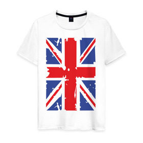 Мужская футболка хлопок с принтом Британский флаг в Белгороде, 100% хлопок | прямой крой, круглый вырез горловины, длина до линии бедер, слегка спущенное плечо. | great britain | uk | united kingdom | английский флаг | британский флаг | флаг uk | флаг англии | флаг британии | флаг великобритании