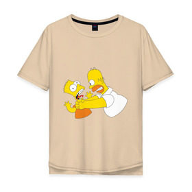 Мужская футболка хлопок Oversize с принтом Гомер душит Барта в Белгороде, 100% хлопок | свободный крой, круглый ворот, “спинка” длиннее передней части | гомер