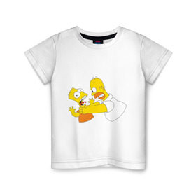 Детская футболка хлопок с принтом Гомер душит Барта в Белгороде, 100% хлопок | круглый вырез горловины, полуприлегающий силуэт, длина до линии бедер | Тематика изображения на принте: гомер