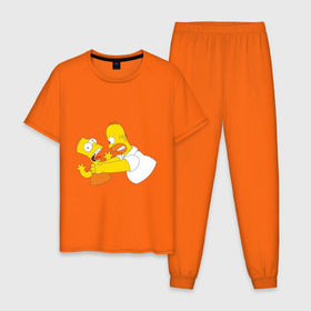 Мужская пижама хлопок с принтом Гомер душит Барта в Белгороде, 100% хлопок | брюки и футболка прямого кроя, без карманов, на брюках мягкая резинка на поясе и по низу штанин
 | гомер