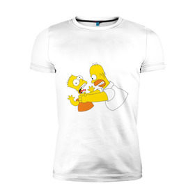 Мужская футболка премиум с принтом Гомер душит Барта в Белгороде, 92% хлопок, 8% лайкра | приталенный силуэт, круглый вырез ворота, длина до линии бедра, короткий рукав | Тематика изображения на принте: гомер