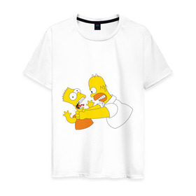 Мужская футболка хлопок с принтом Гомер душит Барта в Белгороде, 100% хлопок | прямой крой, круглый вырез горловины, длина до линии бедер, слегка спущенное плечо. | гомер