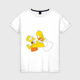Женская футболка хлопок с принтом Гомер душит Барта в Белгороде, 100% хлопок | прямой крой, круглый вырез горловины, длина до линии бедер, слегка спущенное плечо | гомер