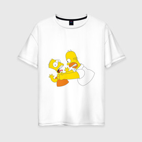 Женская футболка хлопок Oversize с принтом Гомер душит Барта в Белгороде, 100% хлопок | свободный крой, круглый ворот, спущенный рукав, длина до линии бедер
 | гомер