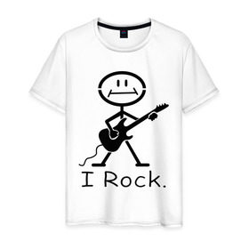 Мужская футболка хлопок с принтом Чувак с гитарой - I Rock в Белгороде, 100% хлопок | прямой крой, круглый вырез горловины, длина до линии бедер, слегка спущенное плечо. | гитара