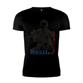Мужская футболка премиум с принтом House m.d. Genious в Белгороде, 92% хлопок, 8% лайкра | приталенный силуэт, круглый вырез ворота, длина до линии бедра, короткий рукав | Тематика изображения на принте: house | house md | доктор хауз | доктор хаус | хаус | хью лори