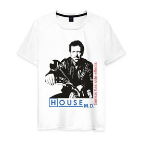 Мужская футболка хлопок с принтом House m.d. Genious в Белгороде, 100% хлопок | прямой крой, круглый вырез горловины, длина до линии бедер, слегка спущенное плечо. | house | house md | доктор хауз | доктор хаус | хаус | хью лори
