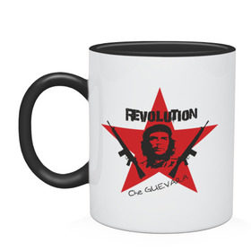 Кружка двухцветная с принтом Che Guevara - revolution в Белгороде, керамика | объем — 330 мл, диаметр — 80 мм. Цветная ручка и кайма сверху, в некоторых цветах — вся внутренняя часть | che guevara | revolution | гевара | звезда | куба | революция | че