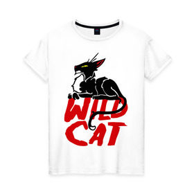 Женская футболка хлопок с принтом Wild Cat (2) в Белгороде, 100% хлопок | прямой крой, круглый вырез горловины, длина до линии бедер, слегка спущенное плечо | wild cat | дикая кошка | киса | кошечка | кошка | кошки