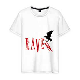 Мужская футболка хлопок с принтом Raven - Ворон в Белгороде, 100% хлопок | прямой крой, круглый вырез горловины, длина до линии бедер, слегка спущенное плечо. | raven | ворон | ворона | птица | силуэт | черный ворон