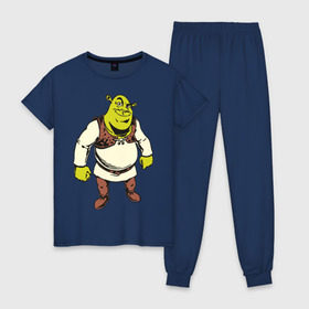 Женская пижама хлопок с принтом Shrek (3) в Белгороде, 100% хлопок | брюки и футболка прямого кроя, без карманов, на брюках мягкая резинка на поясе и по низу штанин | shrek | шрек