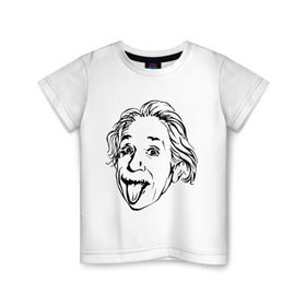 Детская футболка хлопок с принтом Эйнштейн в Белгороде, 100% хлопок | круглый вырез горловины, полуприлегающий силуэт, длина до линии бедер | albert einstein | альберт эйнштейн | высунутый язык | знаменитость | наука | ученый | физик | эйнштейн