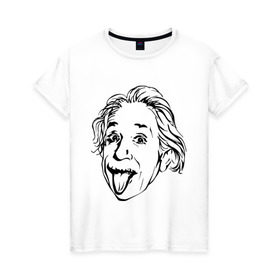 Женская футболка хлопок с принтом Эйнштейн в Белгороде, 100% хлопок | прямой крой, круглый вырез горловины, длина до линии бедер, слегка спущенное плечо | albert einstein | альберт эйнштейн | высунутый язык | знаменитость | наука | ученый | физик | эйнштейн