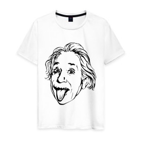Мужская футболка хлопок с принтом Эйнштейн в Белгороде, 100% хлопок | прямой крой, круглый вырез горловины, длина до линии бедер, слегка спущенное плечо. | albert einstein | альберт эйнштейн | высунутый язык | знаменитость | наука | ученый | физик | эйнштейн