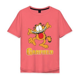 Мужская футболка хлопок Oversize с принтом Garfield в Белгороде, 100% хлопок | свободный крой, круглый ворот, “спинка” длиннее передней части | garfield | гарфилд