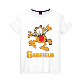 Женская футболка хлопок с принтом Garfield в Белгороде, 100% хлопок | прямой крой, круглый вырез горловины, длина до линии бедер, слегка спущенное плечо | garfield | гарфилд