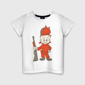 Детская футболка хлопок с принтом Охотник с ружьем в Белгороде, 100% хлопок | круглый вырез горловины, полуприлегающий силуэт, длина до линии бедер | мульт | мульташные | охотник | прикольные | рисунок | ружье