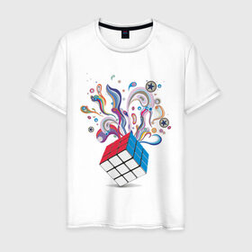 Мужская футболка хлопок с принтом КРеатив в Белгороде, 100% хлопок | прямой крой, круглый вырез горловины, длина до линии бедер, слегка спущенное плечо. | colors | дизайн | краски | кубик рубика | поток цвета | цвета