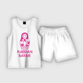 Детская пижама с шортами хлопок с принтом Русская Барби в Белгороде,  |  | russian barbie | кукла | матрешка | русская барби | символ россии