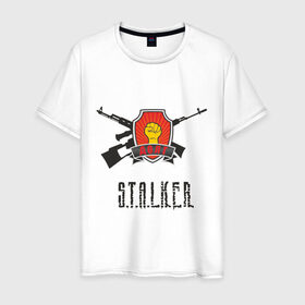 Мужская футболка хлопок с принтом Долг STALKER в Белгороде, 100% хлопок | прямой крой, круглый вырез горловины, длина до линии бедер, слегка спущенное плечо. | stalker | долг stalkershooter | постапокалиптические | припять | радиация | сталкер | чернобыль | шутер