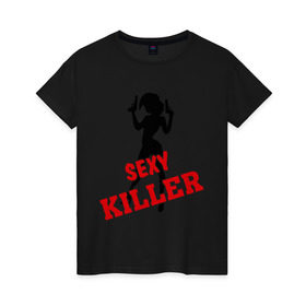 Женская футболка хлопок с принтом Секси киллер в Белгороде, 100% хлопок | прямой крой, круглый вырез горловины, длина до линии бедер, слегка спущенное плечо | оружие | пистолет