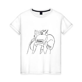 Женская футболка хлопок с принтом Девушка боксер в Белгороде, 100% хлопок | прямой крой, круглый вырез горловины, длина до линии бедер, слегка спущенное плечо | емельяненко