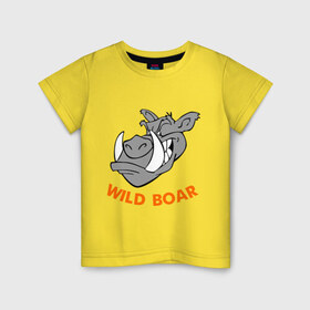Детская футболка хлопок с принтом Дикий кабан в Белгороде, 100% хлопок | круглый вырез горловины, полуприлегающий силуэт, длина до линии бедер | wild boar | дикий кабан | животное | кабан | клыки