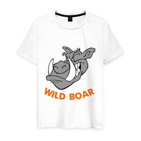 Мужская футболка хлопок с принтом Дикий кабан в Белгороде, 100% хлопок | прямой крой, круглый вырез горловины, длина до линии бедер, слегка спущенное плечо. | wild boar | дикий кабан | животное | кабан | клыки