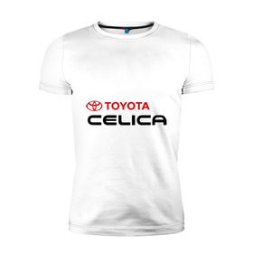 Мужская футболка премиум с принтом Toyota Celica в Белгороде, 92% хлопок, 8% лайкра | приталенный силуэт, круглый вырез ворота, длина до линии бедра, короткий рукав | celica | toyota | toyota celica | тойота | тойота целика | целика