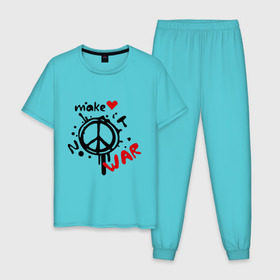 Мужская пижама хлопок с принтом Peace. Make love not war в Белгороде, 100% хлопок | брюки и футболка прямого кроя, без карманов, на брюках мягкая резинка на поясе и по низу штанин
 | хиппи